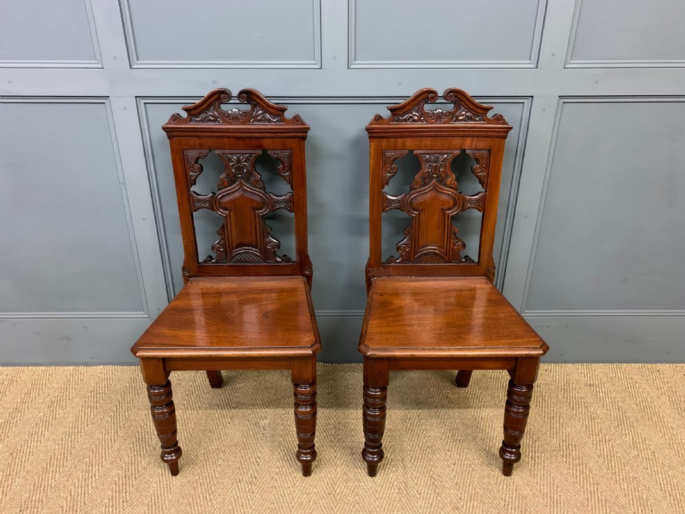 Pair of Victorian Walnut Hall Chairs View VI