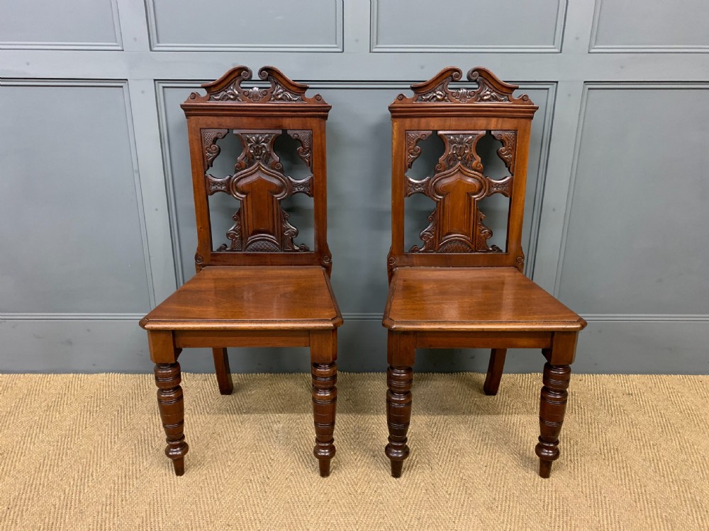 Pair of Victorian Walnut Hall Chairs View VII