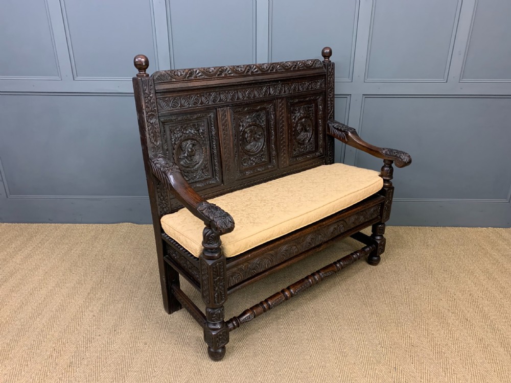 19th Century Carved Oak Bench