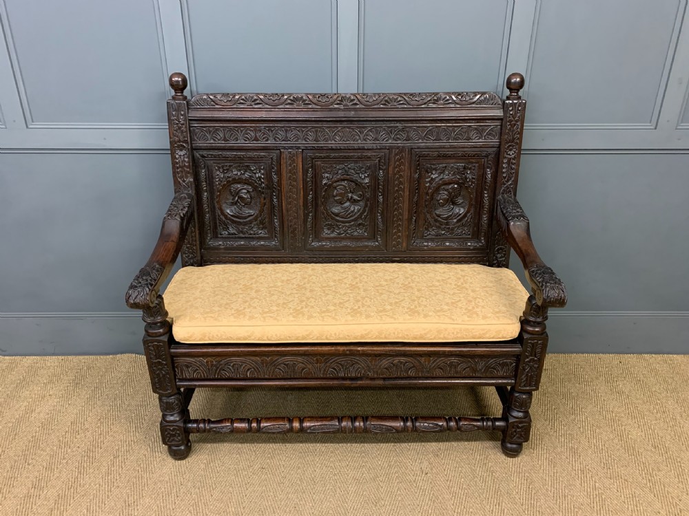 19th Century Carved Oak Bench View II