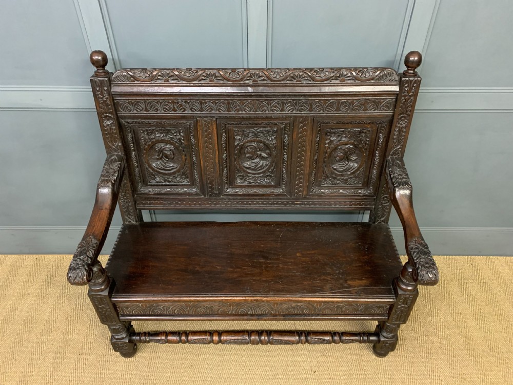 19th Century Carved Oak Bench View III