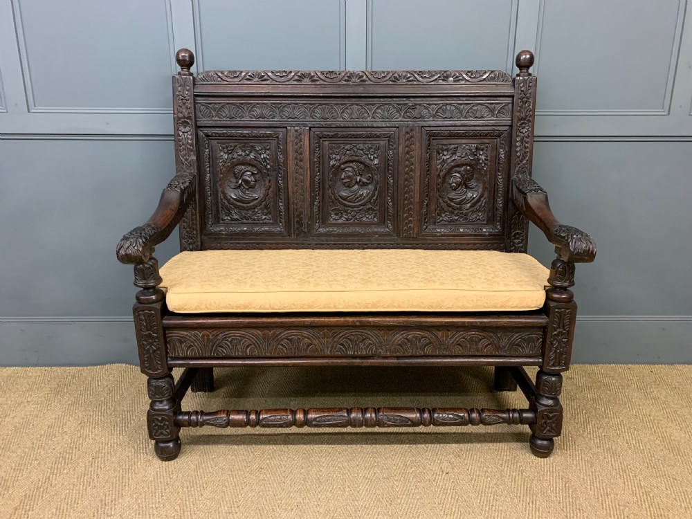 19th Century Carved Oak Bench View VI