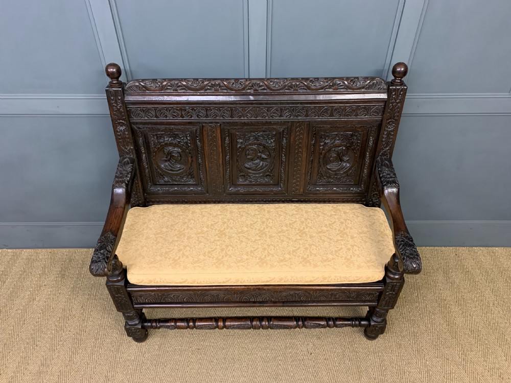 19th Century Carved Oak Bench View VII