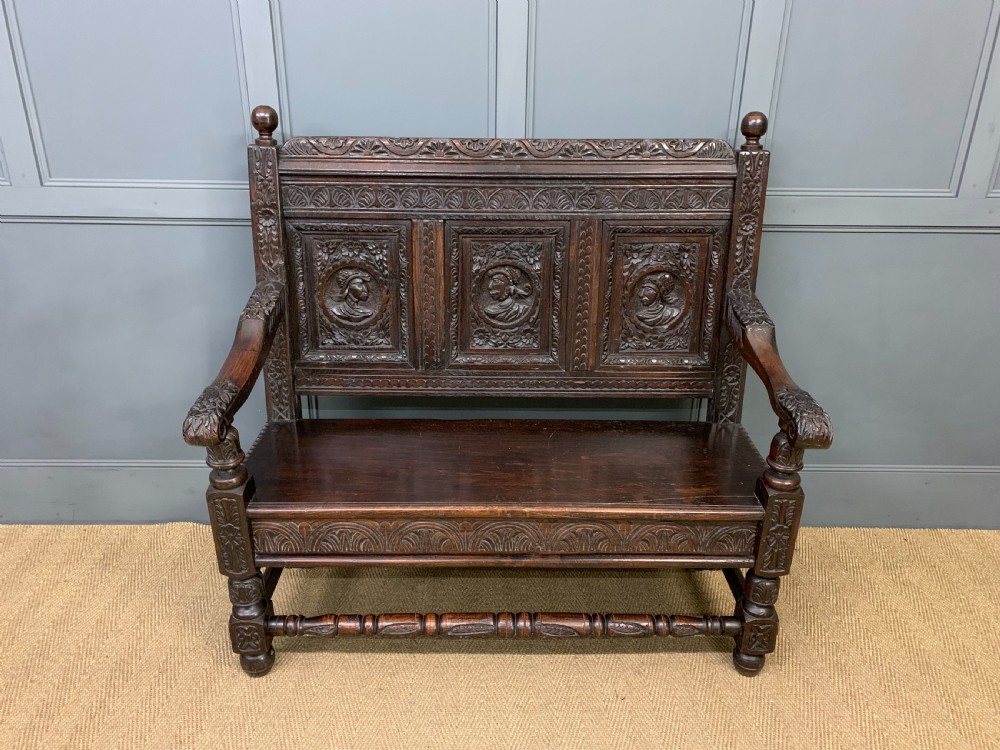 19th Century Carved Oak Bench View VIII