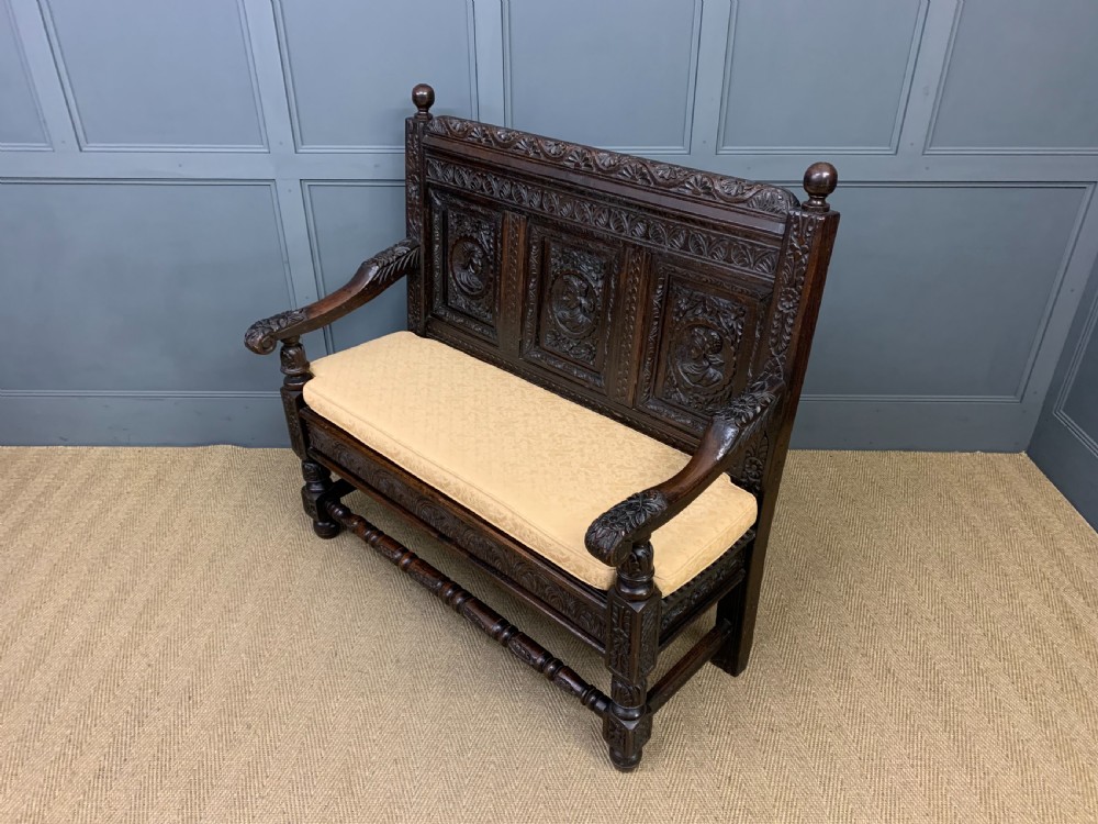 19th Century Carved Oak Bench View XIV
