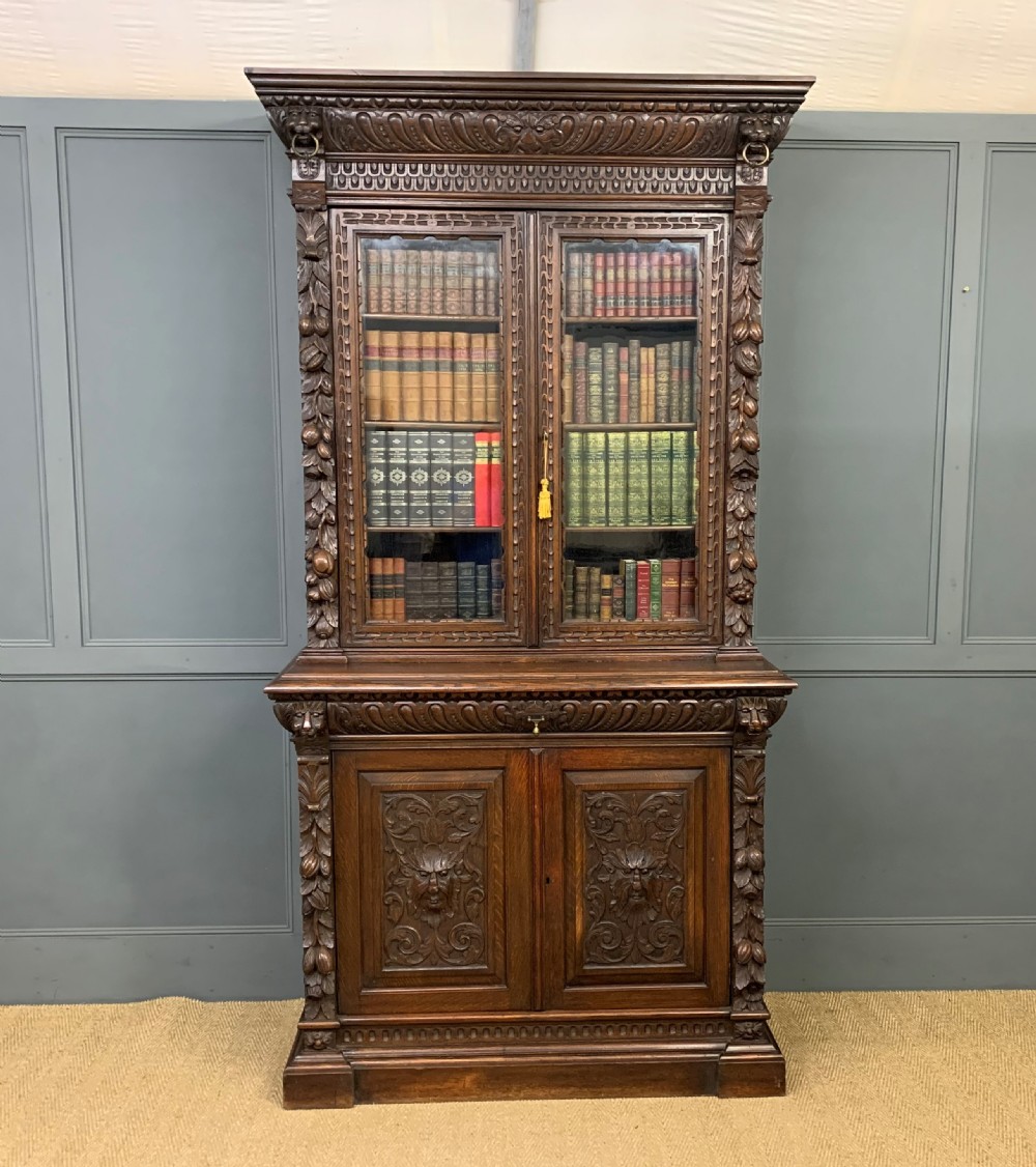 Imposing Carved Oak Bookcase