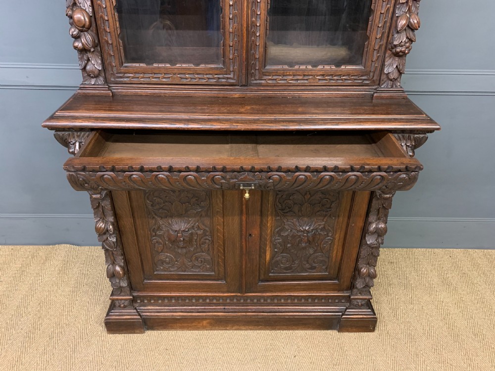 Imposing Carved Oak Bookcase View II