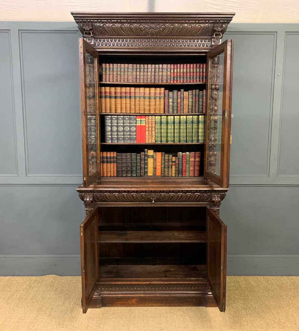 Imposing Carved Oak Bookcase View III