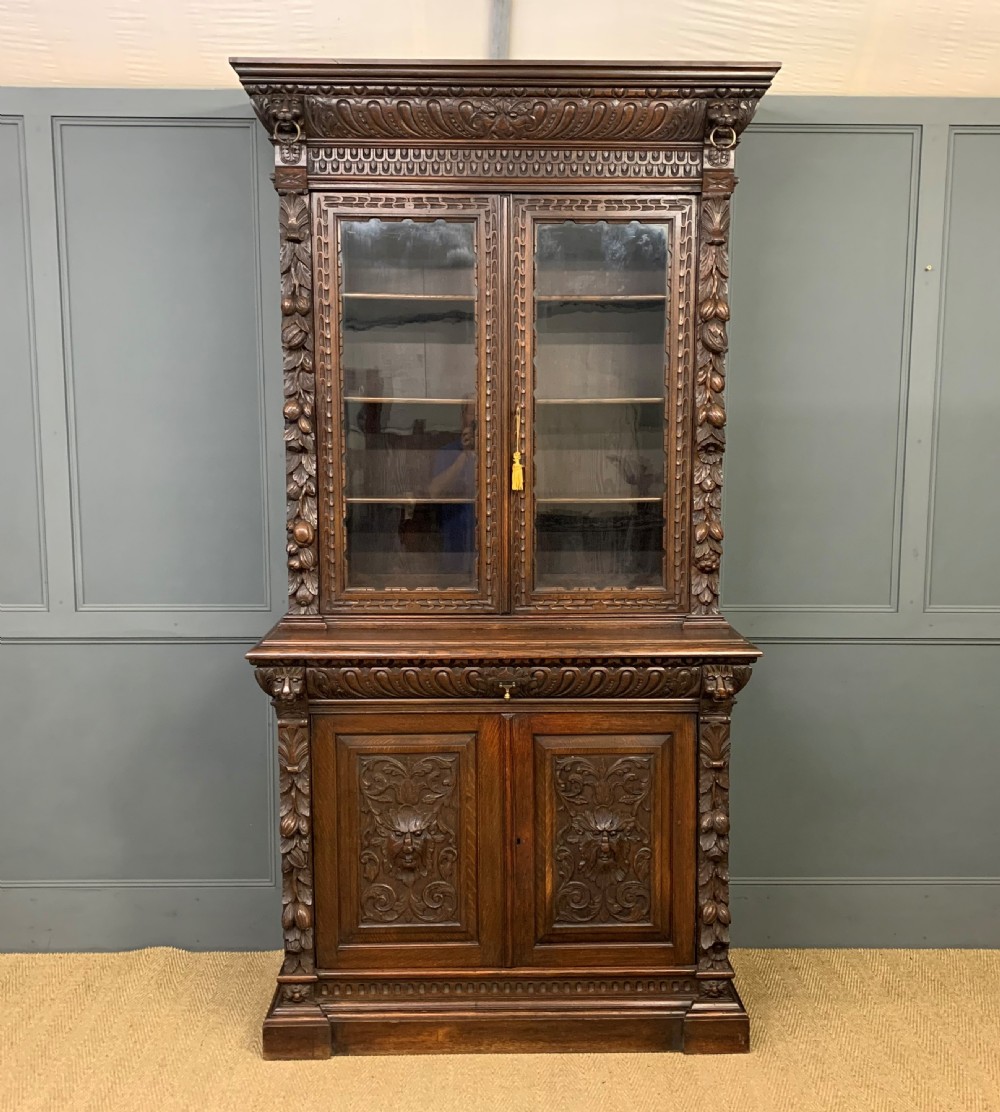 Imposing Carved Oak Bookcase View VI