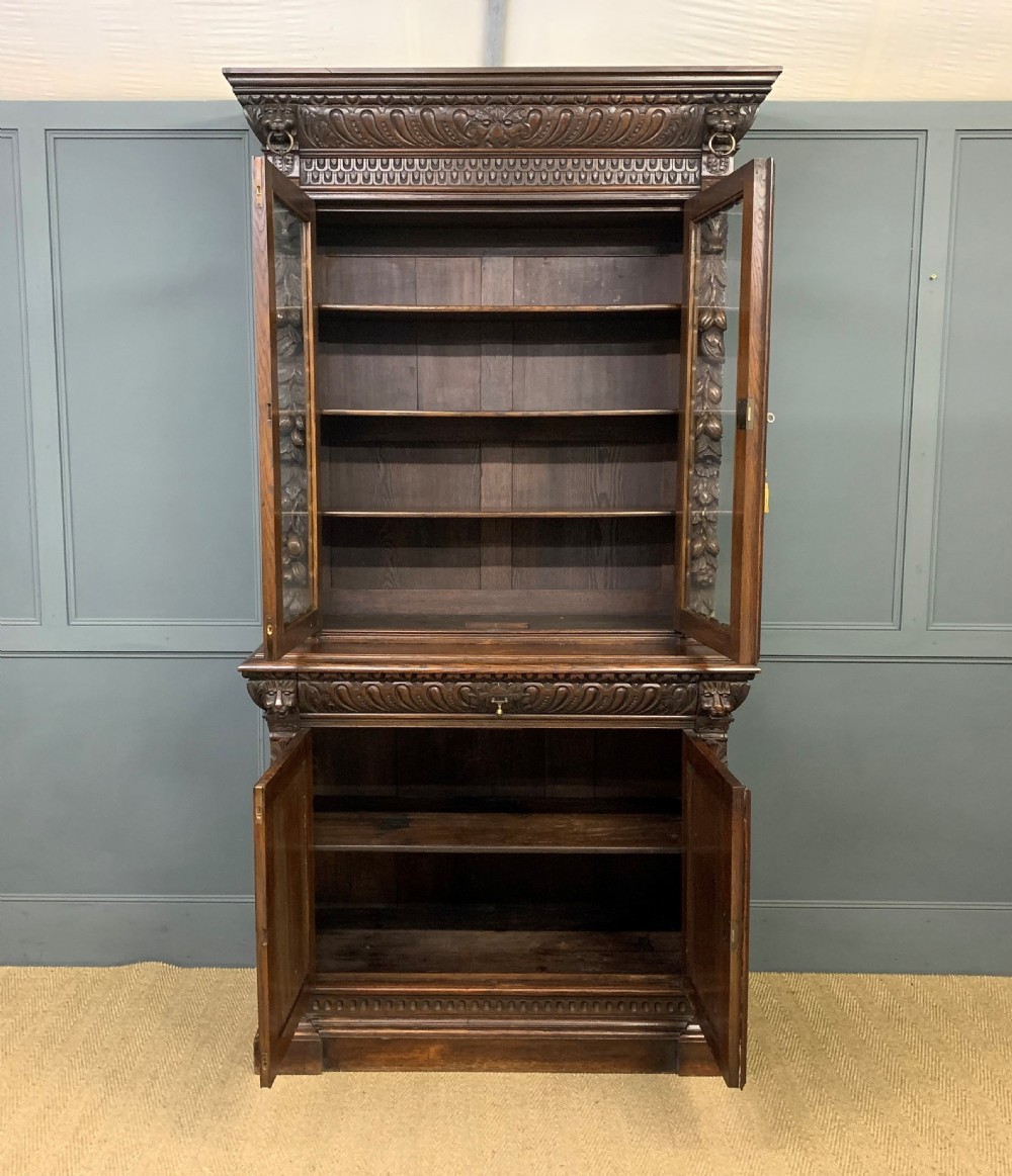 Imposing Carved Oak Bookcase View VII