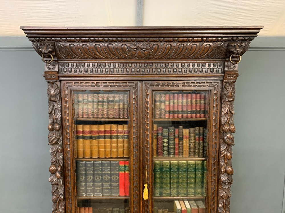 Imposing Carved Oak Bookcase View VIII