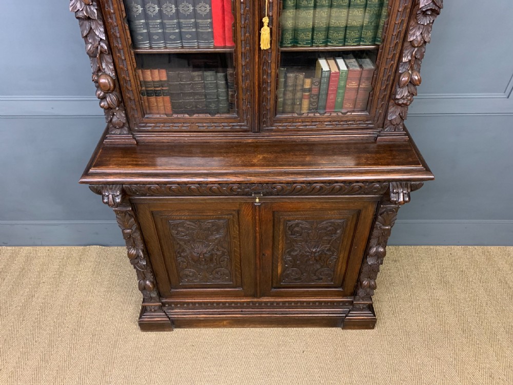 Imposing Carved Oak Bookcase View IX