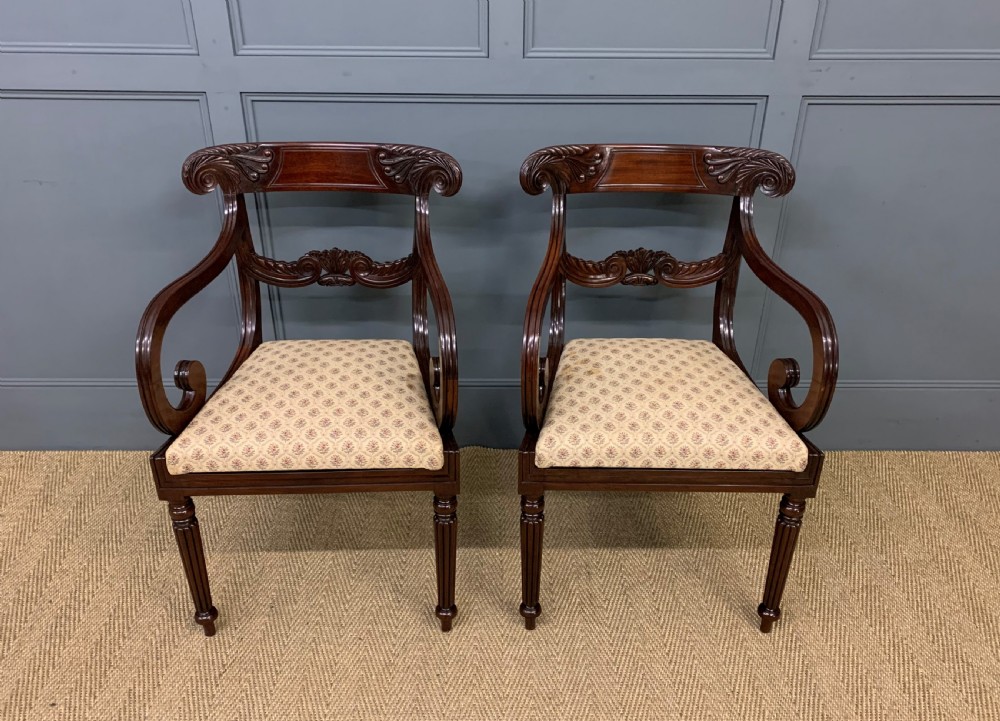Pair of Regency Mahogany Scroll Armchairs