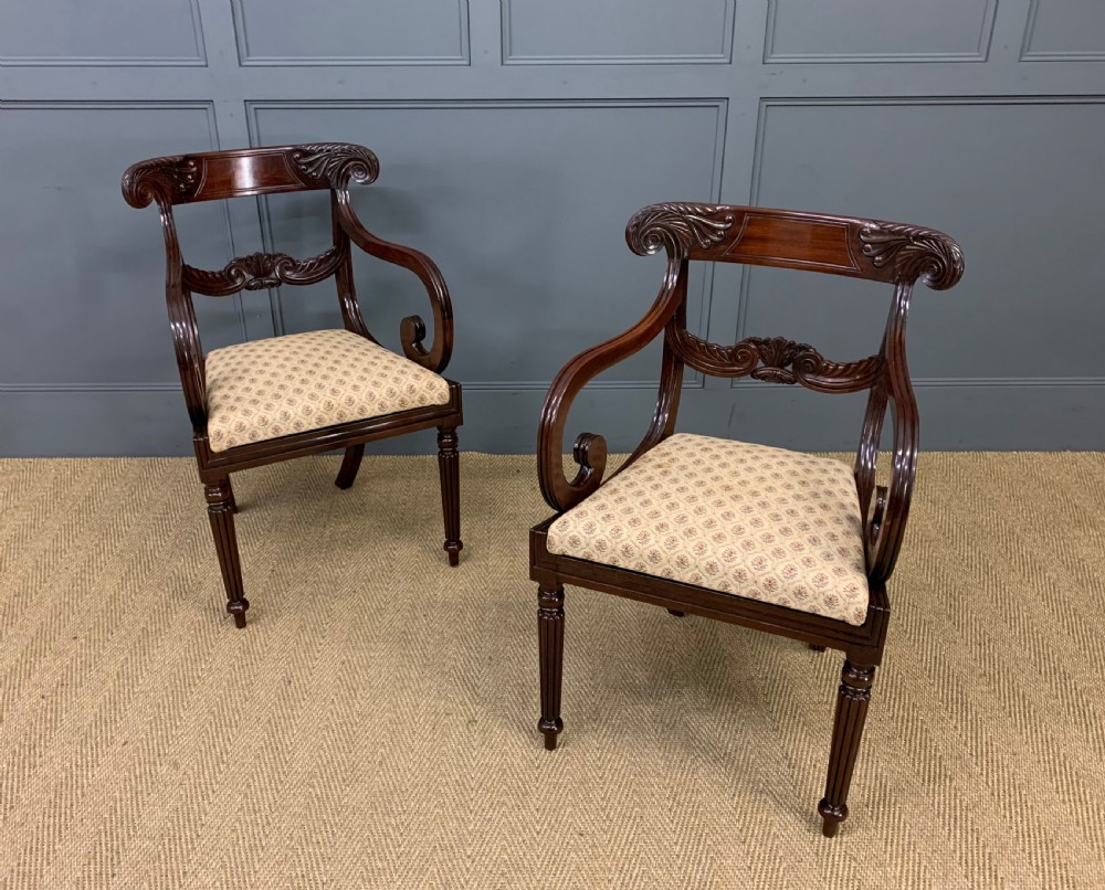 Pair of Regency Mahogany Scroll Armchairs View VIII