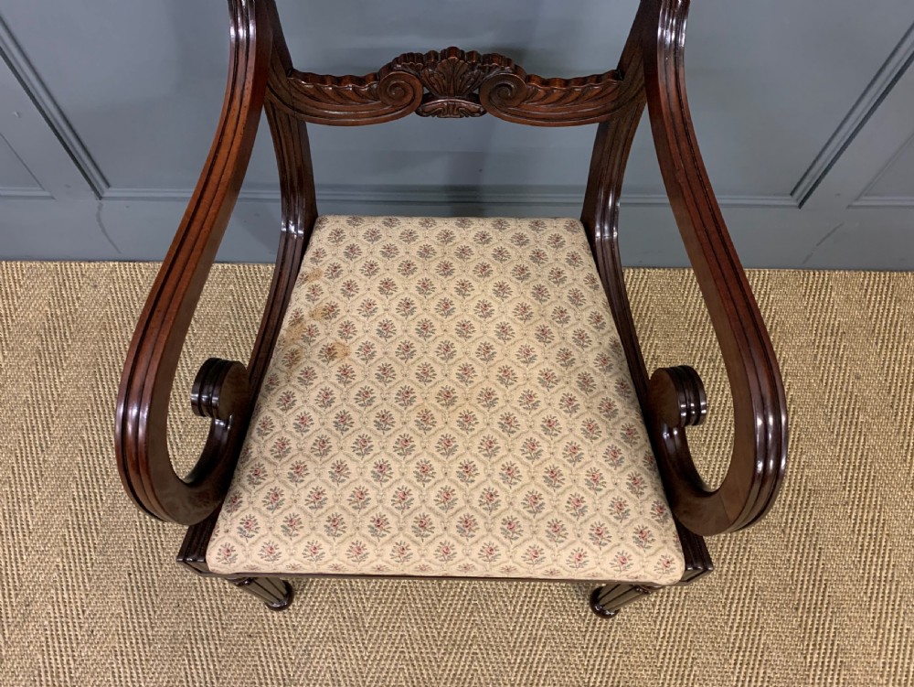 Pair of Regency Mahogany Scroll Armchairs View X