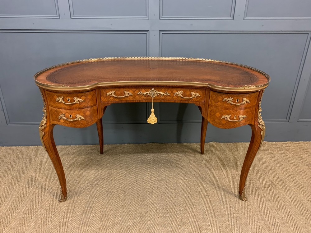 French Kingwood Parquetry Kidney Shaped Desk 