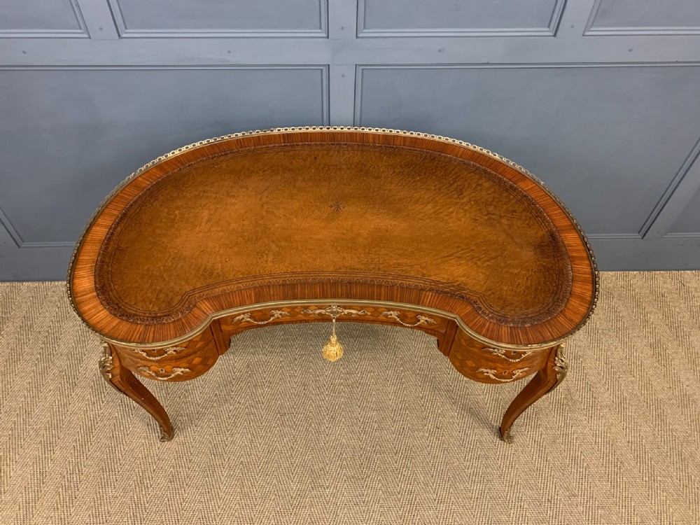 French Kingwood Parquetry Kidney Shaped Desk  View II