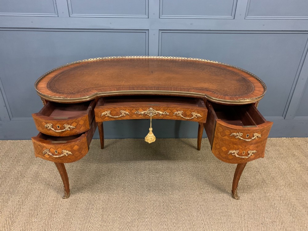 French Kingwood Parquetry Kidney Shaped Desk  View III