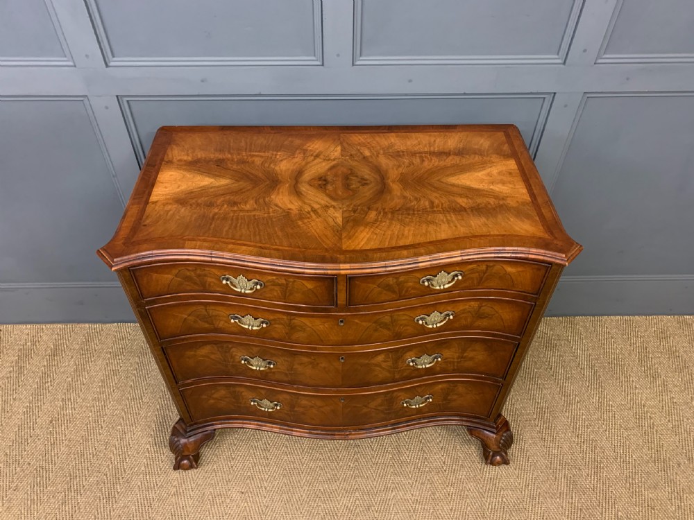 Serpentine Fronted Burr Walnut Chest of Drawers View II