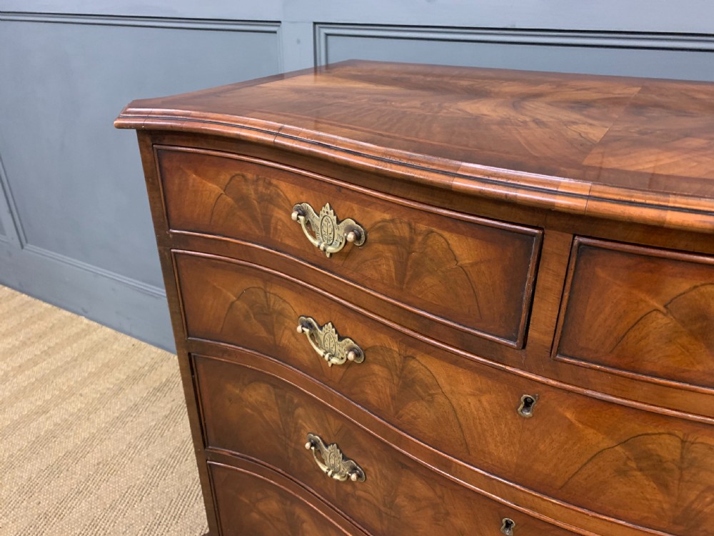 Serpentine Fronted Burr Walnut Chest of Drawers View VII