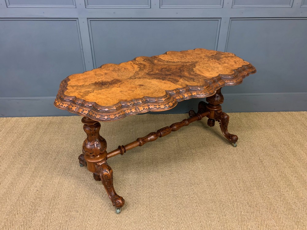 Victorian Burr Walnut Stretcher Table