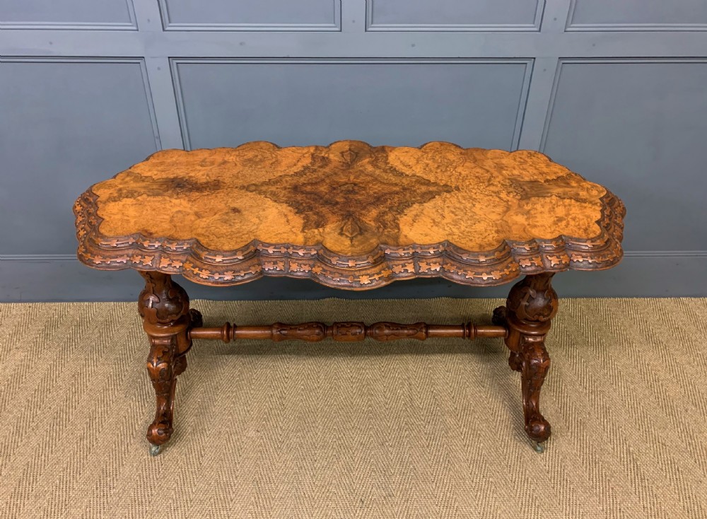 Victorian Burr Walnut Stretcher Table View II