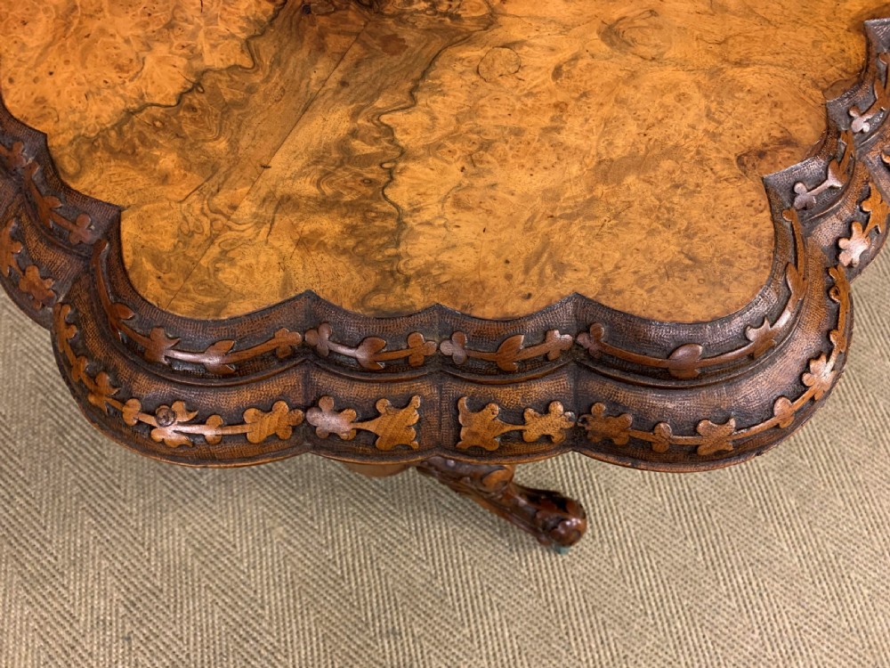 Victorian Burr Walnut Stretcher Table View IV