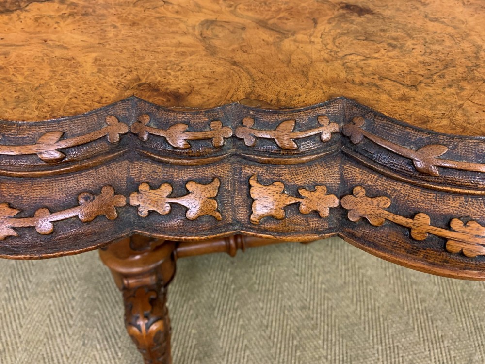 Victorian Burr Walnut Stretcher Table View VII