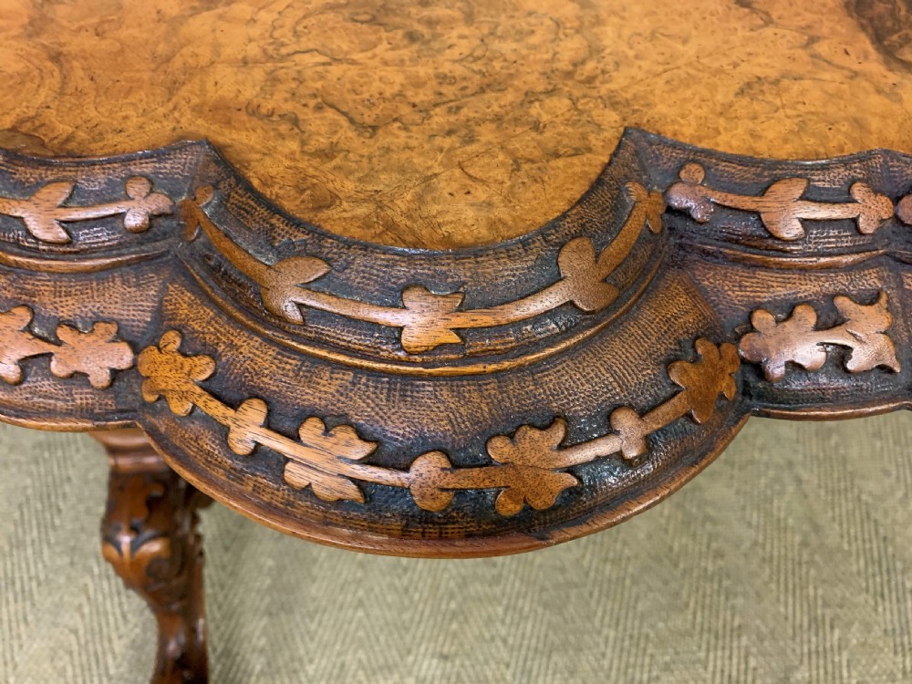 Victorian Burr Walnut Stretcher Table View VIII