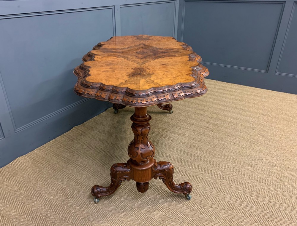 Victorian Burr Walnut Stretcher Table View X