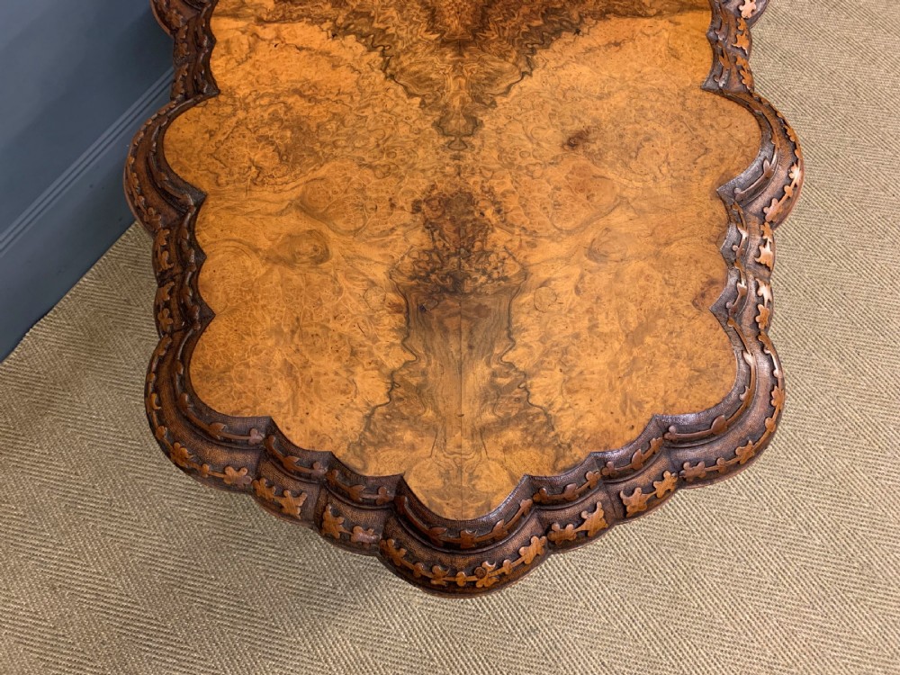 Victorian Burr Walnut Stretcher Table View XI