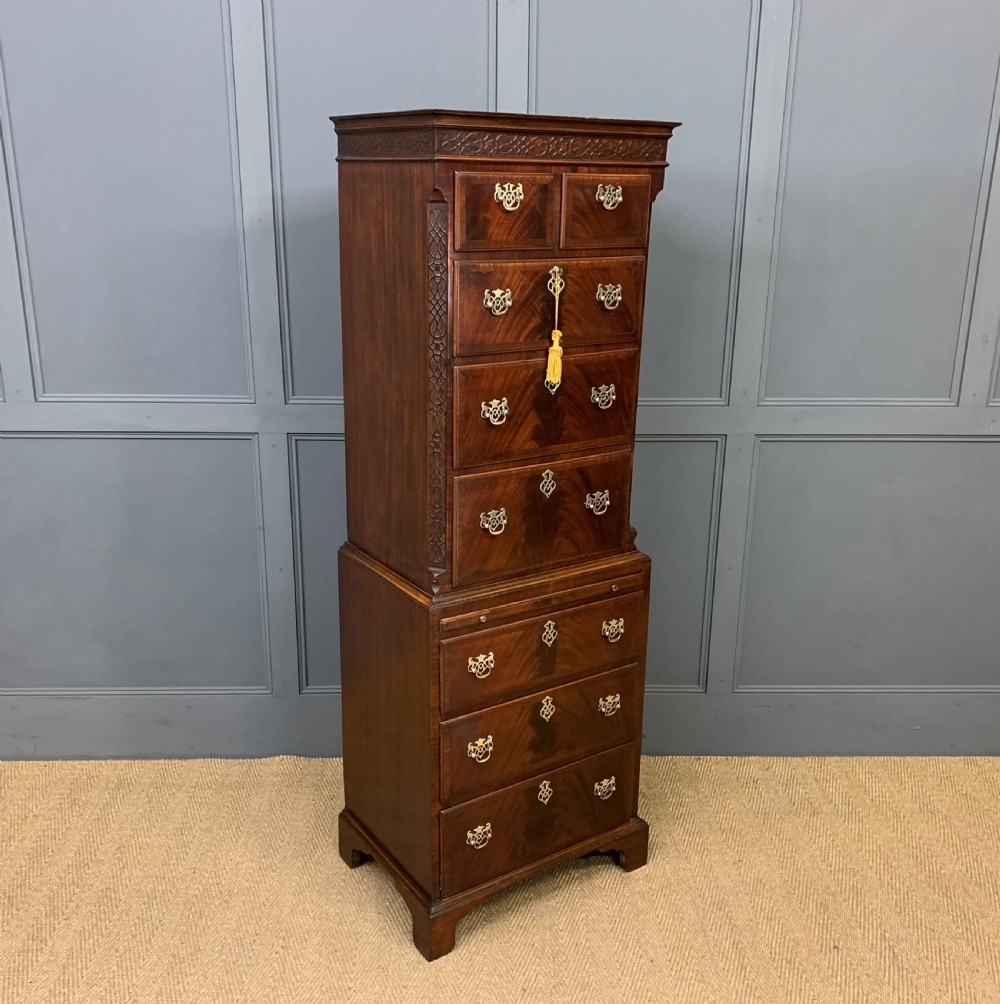 Chippendale Style Flame Mahogany Chest on Chest