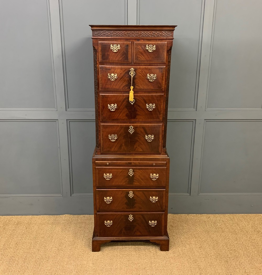 Chippendale Style Flame Mahogany Chest on Chest View II