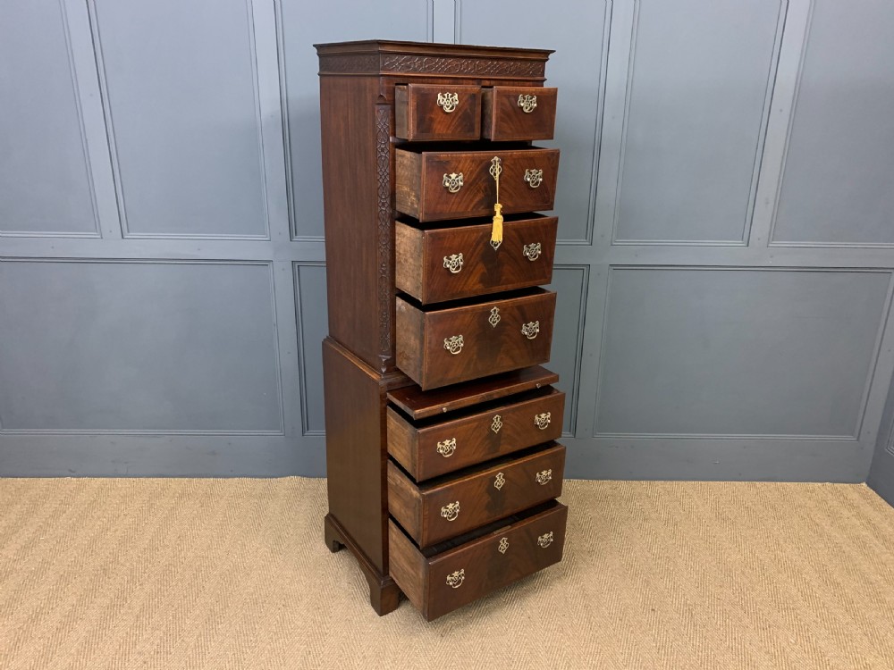 Chippendale Style Flame Mahogany Chest on Chest View V