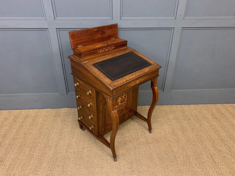 Late Victorian Inlaid Rosewood Davenport View XIV