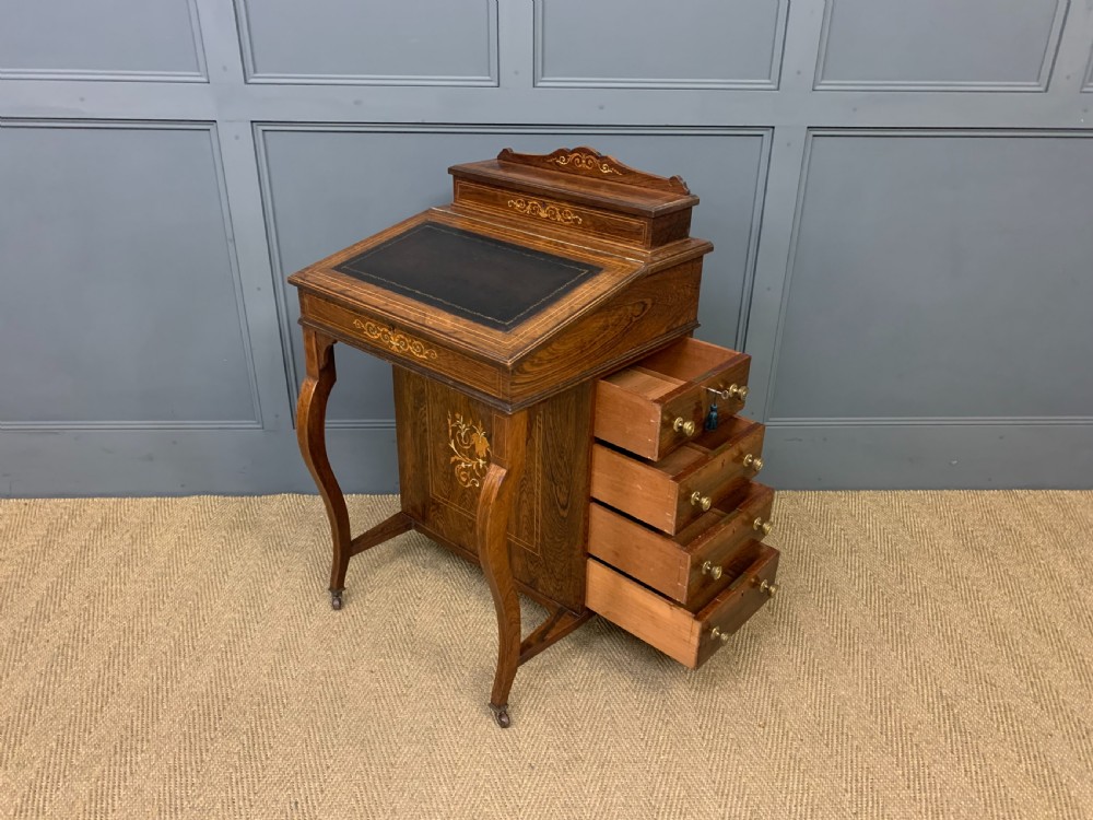 Late Victorian Inlaid Rosewood Davenport View XVI