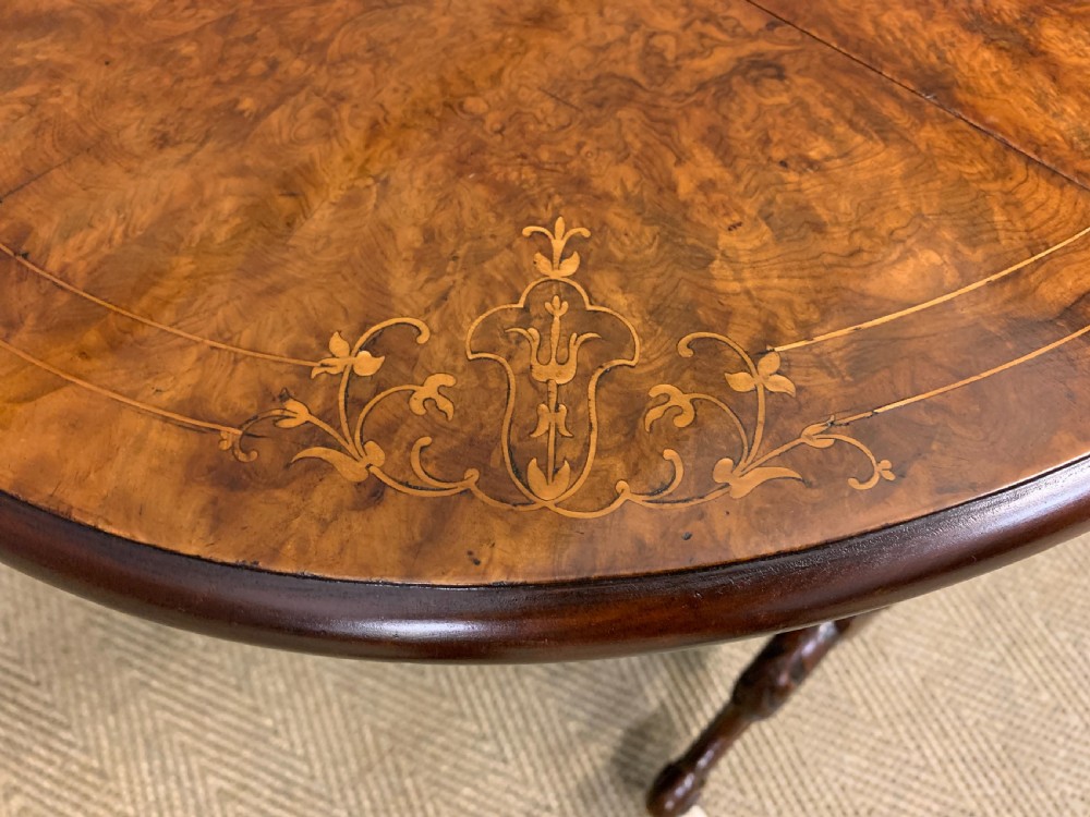 Victorian Inlaid Burr Walnut Baby Sutherland Table View XI