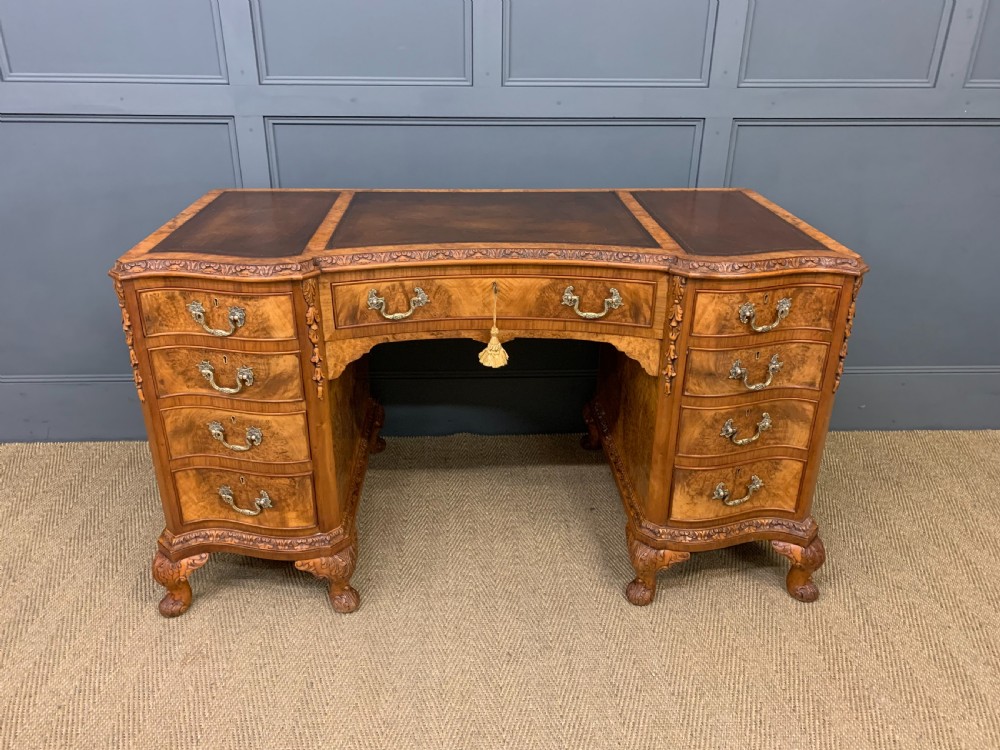 Burr Walnut Pedestal Desk