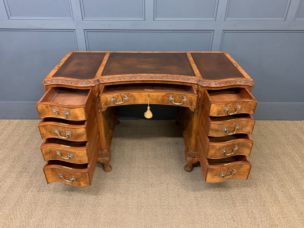 Burr Walnut Pedestal Desk View IX