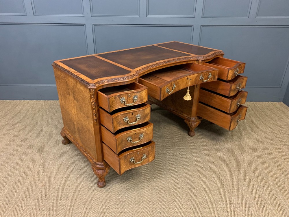 Burr Walnut Pedestal Desk View XV
