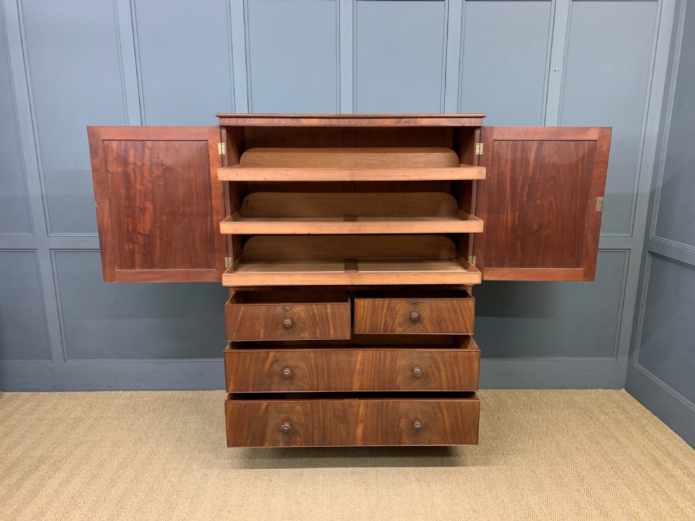 Early 19th Century Flame Mahogany Linen Press View VI