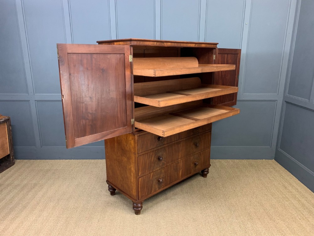 Early 19th Century Flame Mahogany Linen Press View X