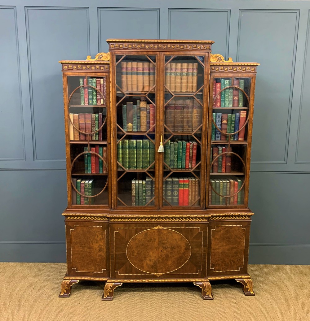 Waring and Gillow Burr Walnut Break Front Bookcase