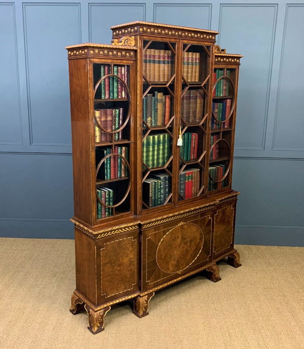 Waring and Gillow Burr Walnut Break Front Bookcase View III