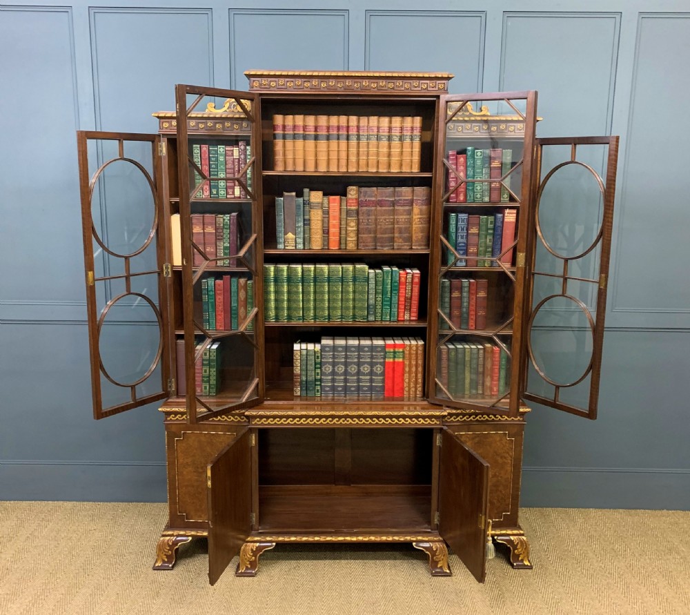 Waring and Gillow Burr Walnut Break Front Bookcase View V