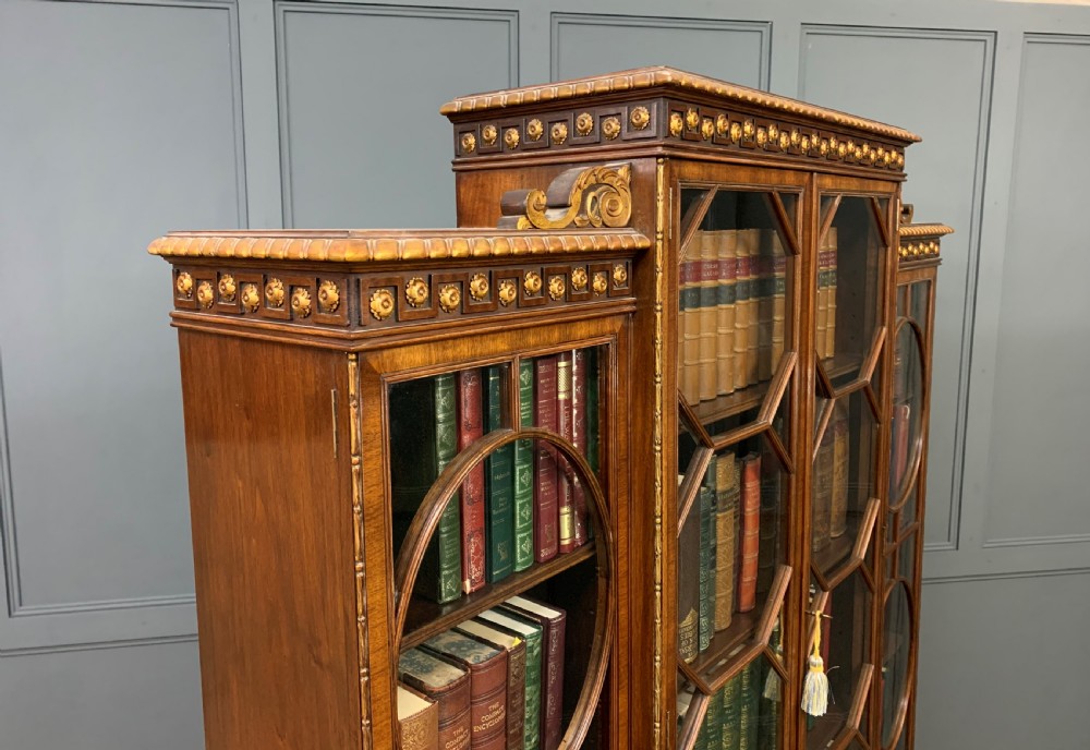 Waring and Gillow Burr Walnut Break Front Bookcase View XIII