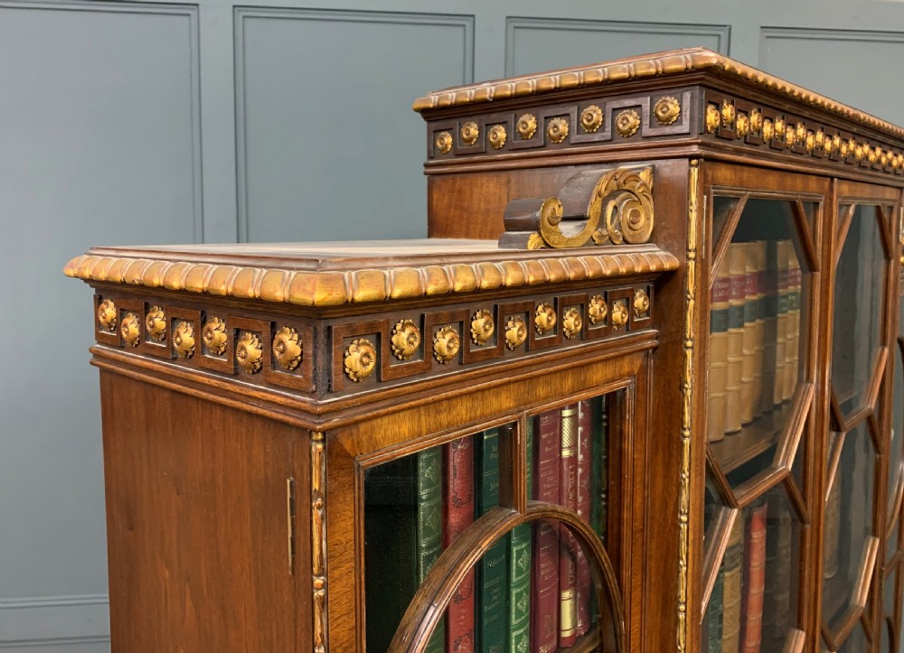 Waring and Gillow Burr Walnut Break Front Bookcase View XIV