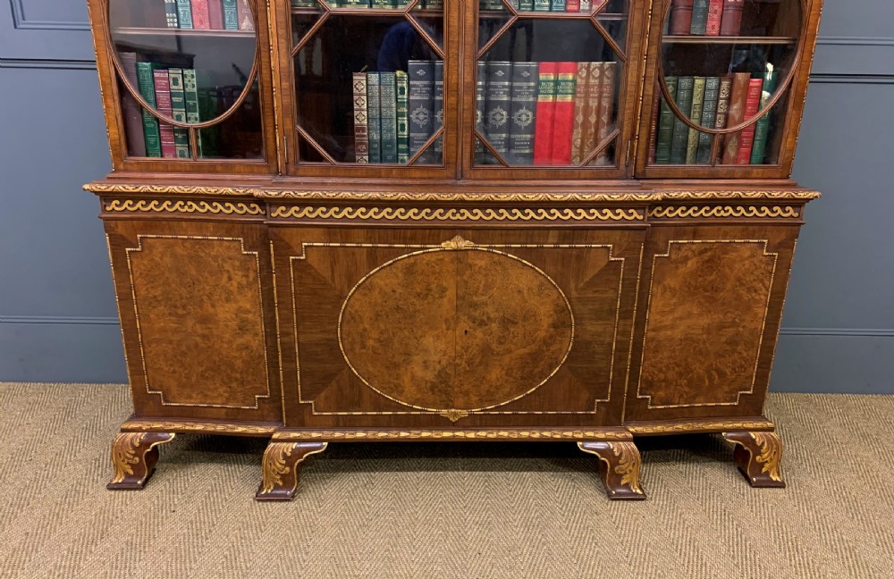 Waring and Gillow Burr Walnut Break Front Bookcase View XVI