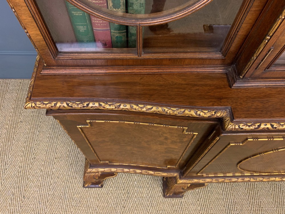 Waring and Gillow Burr Walnut Break Front Bookcase View XIX
