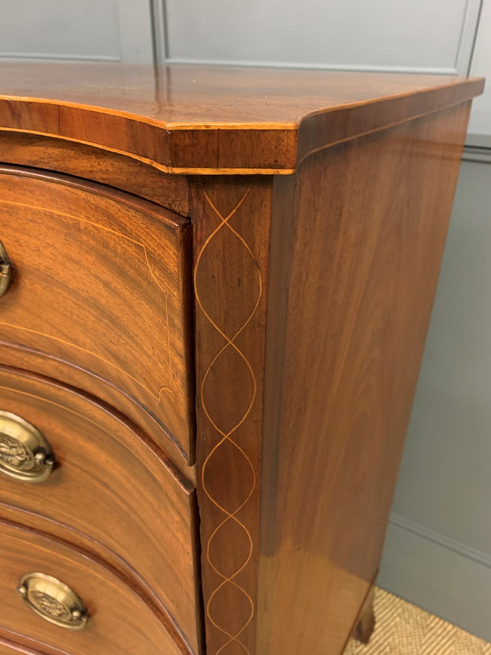 Georgian Inlaid Mahogany Serpentine Chest of Drawers View X